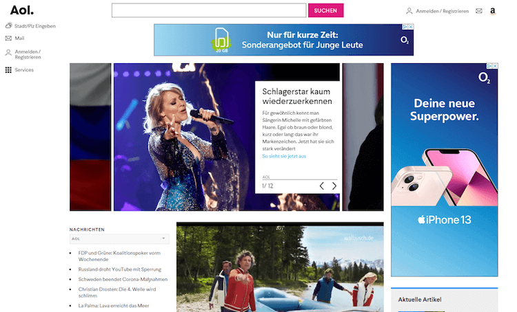 AOL: homepage con notizie, foto artista e offerte prodotti