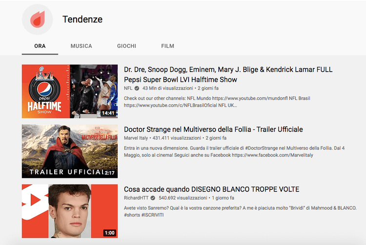 YouTube Trends: video trending per categoria musica