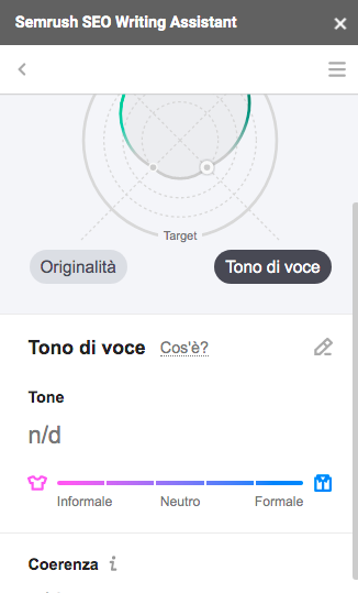 SEO Writing Assistant analizzatore tono voce slider formale