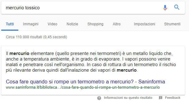 Come funziona il motore di ricerca semantico: SERP mercurio tossico