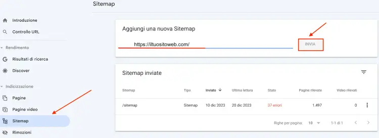 Invio sitemap attraverso Search Console di Google