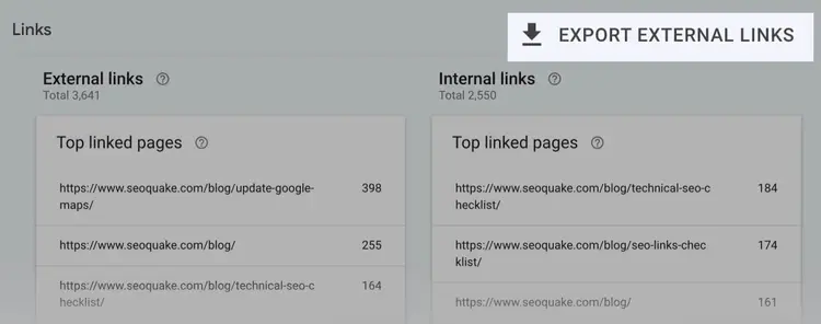 Esportare link esterni su Search Console