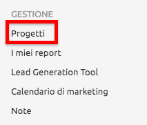 Semrush Projects: menu gestione con pulsante 'Progetti' evidenziato in rosso