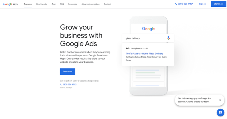 Google Ads page example