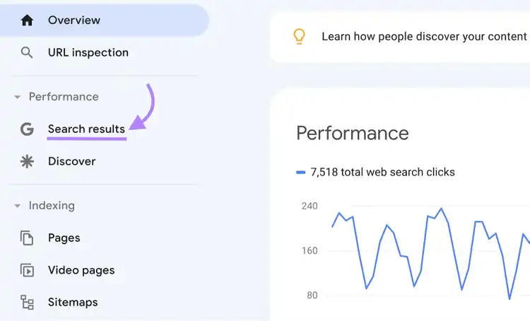 Passare a "Prestazioni" > "Risultati della ricerca" in Google Search Console