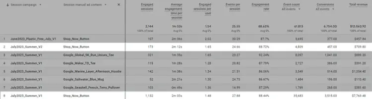 Righe 2 e 8 evidenziate nel rapporto