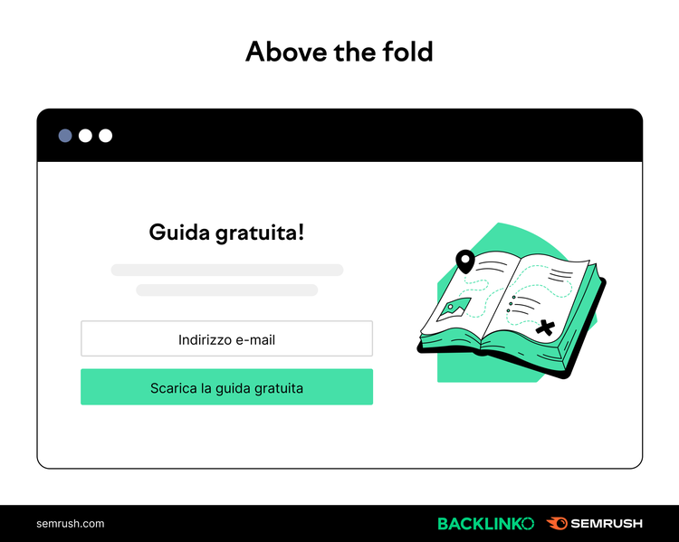 Landing page illustrazione Above the fold con form e CTA