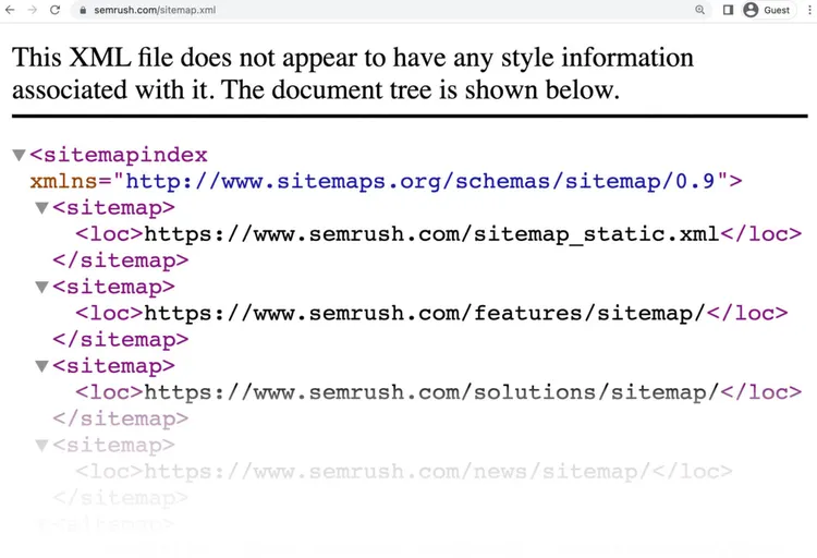 Semrush's sitemap