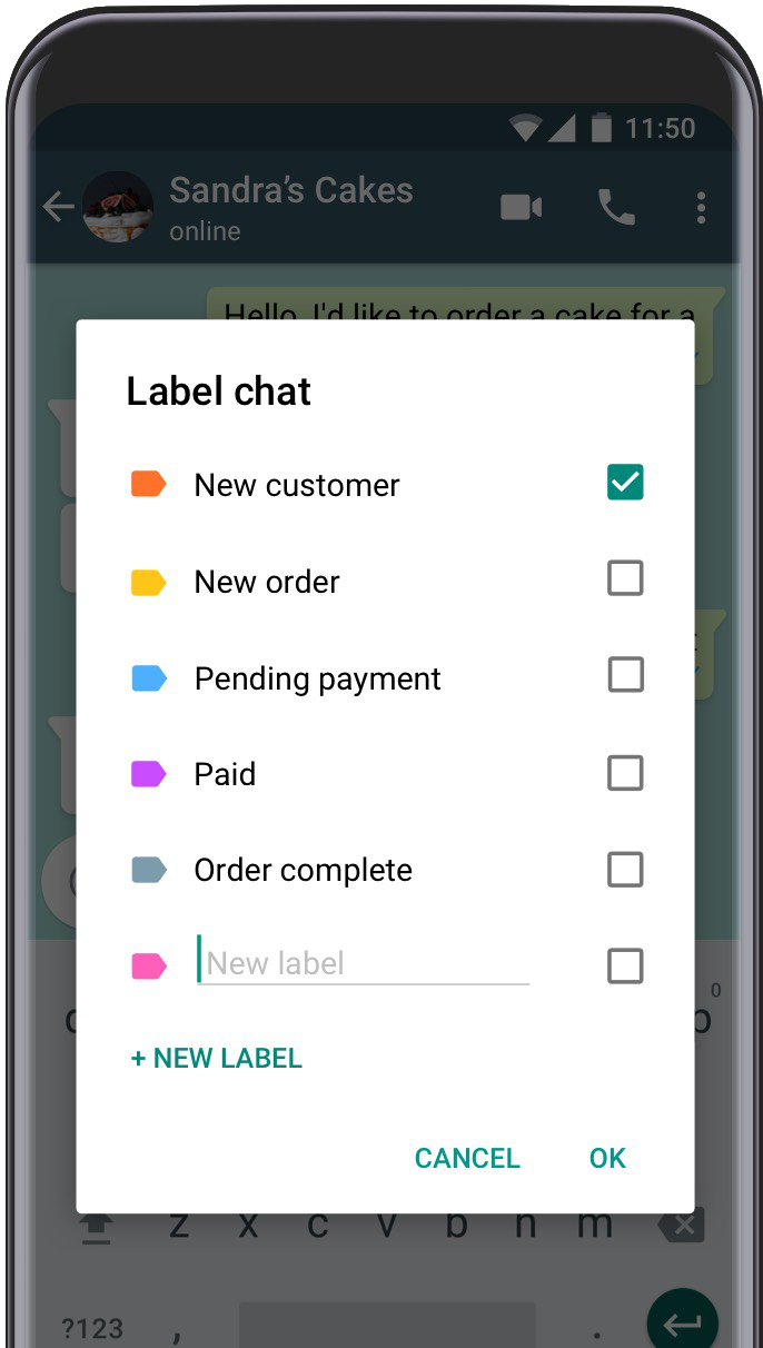 le etichette su whatsapp business