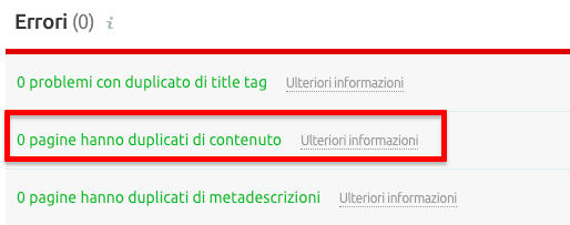 Contenuto duplicato title tag evidenziato rosso problemi