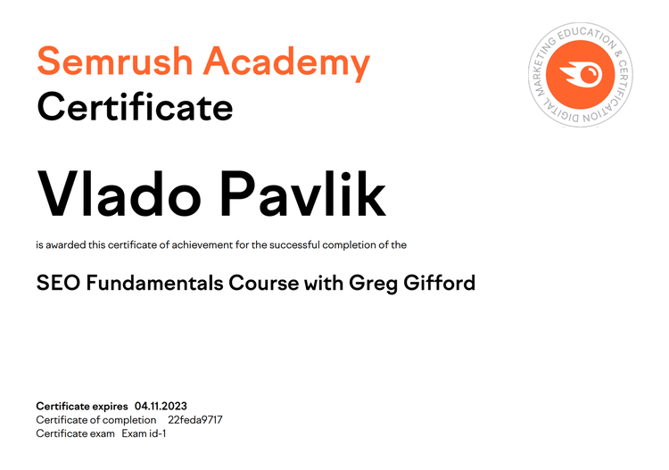 certificato semrush academy