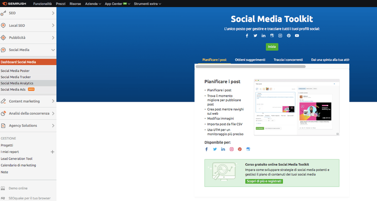 SEMrush Social Media Toolkit: pianificazione post content calendar