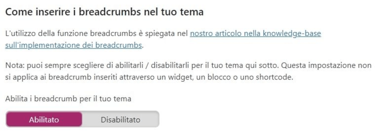 Breadcrumbs setup instructions with enable toggle