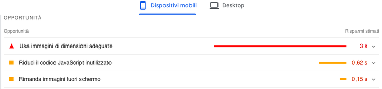 PageSpeed Insights: problemi ottimizzazione mobile con metriche