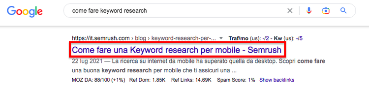 Google SERP: title tag pagina nei risultati ricerca