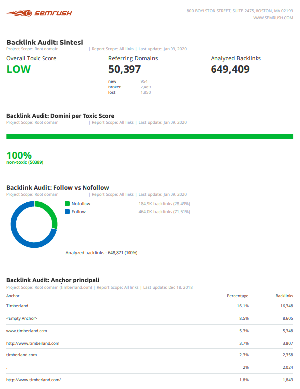 modello report backlink