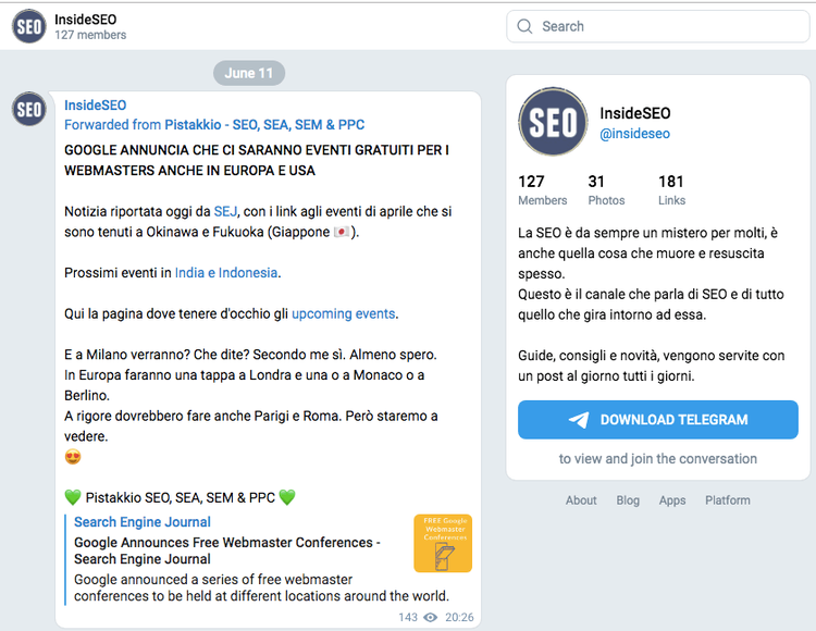 Quale canale seguire su Telegram per le news sulla SEO? InsideSEO