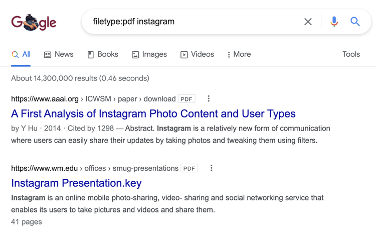 Ricerca PDF contenente Instagram