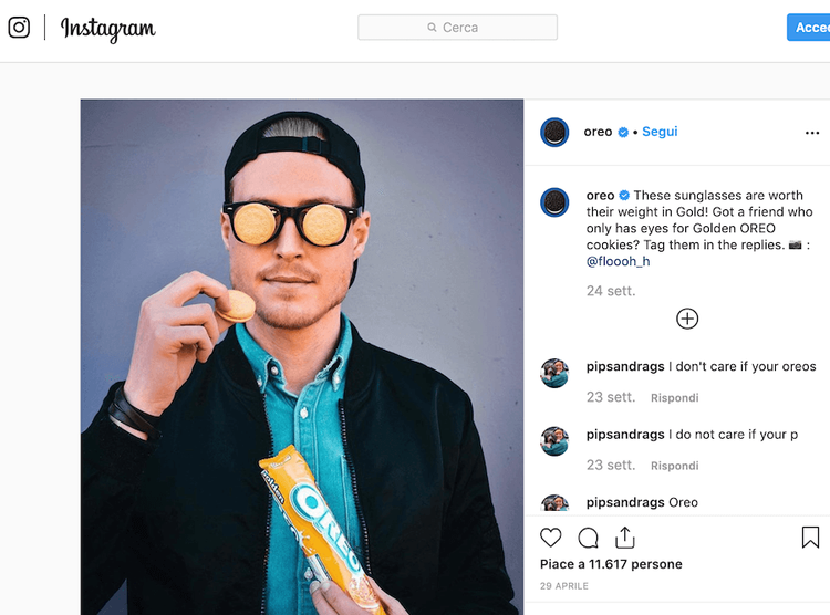 Segui l'esempio di Oreo su Instagram