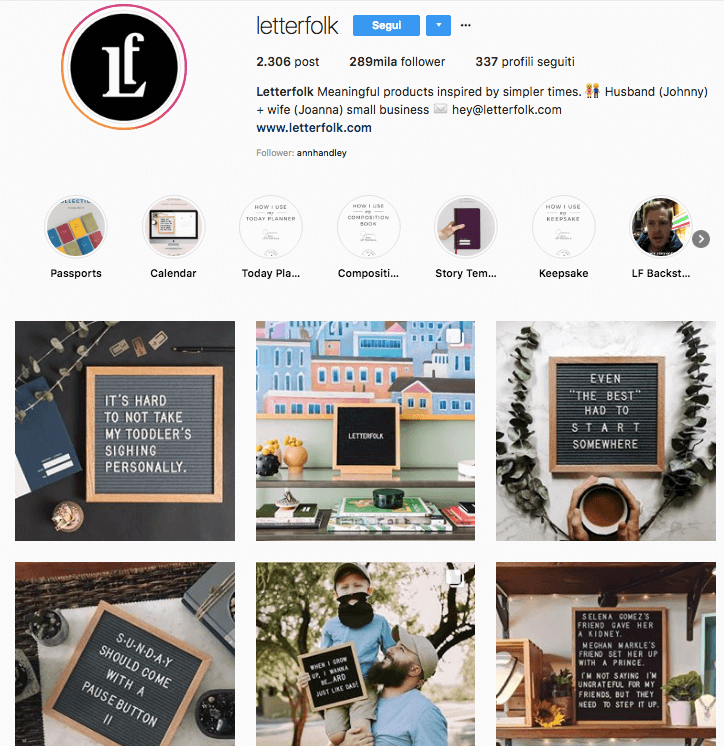 Segui l'account di LetterFolk su Instagram