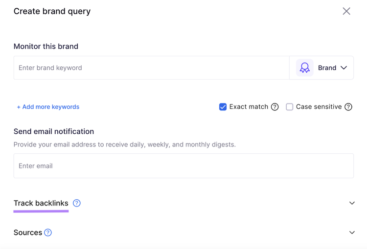 Crea una query sul marchio in Brand Monitoring