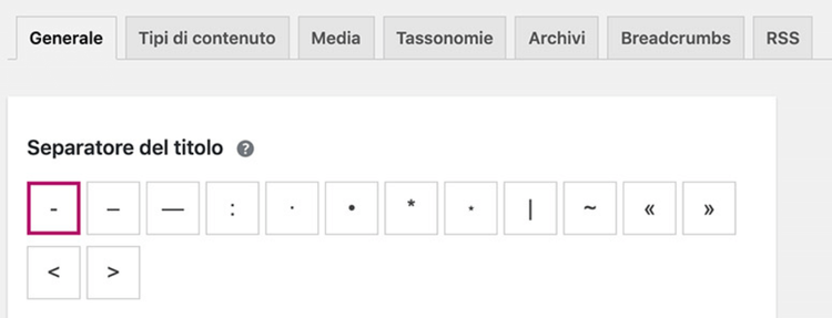 Yoast SEO Search Appearance title separator options
