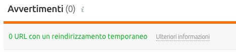 Reindirizzamenti temporanei warning 0 URL segnalati errori