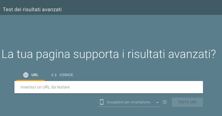 Test risultati avanzati Google con input URL e opzioni