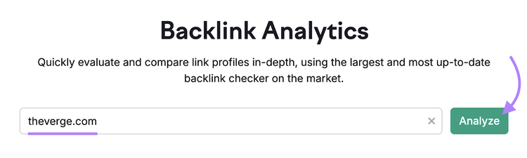 dominio del concorrente inserito in Backlinks