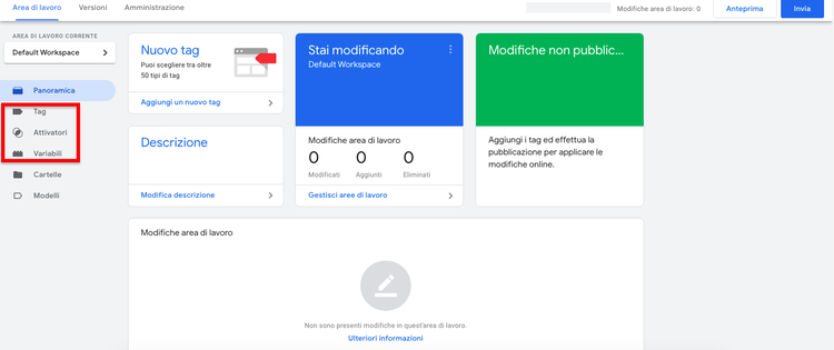 Google Tag Manager Variables section listing Event, Page Hostname, and Page Path