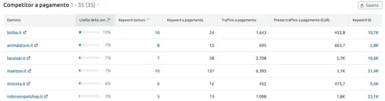 Report Competitor a pagamento advertising search metriche