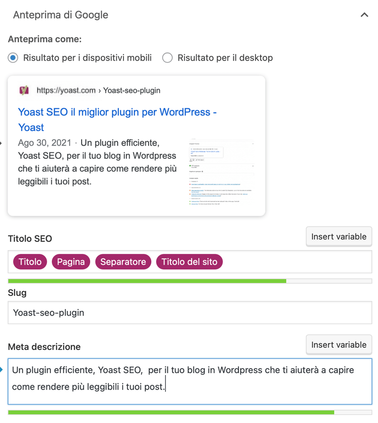 Yoast SEO Google Preview customization interface