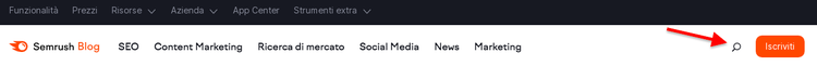 Header Semrush Blog con menu SEO, Content Marketing, Contenuti