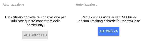 Google Data Studio authorization screen for connecting Semrush data sources