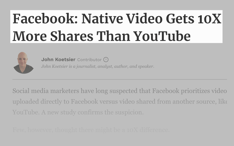 Native Facebook video posts get 10x more views than LinkedIn / YouTube videos