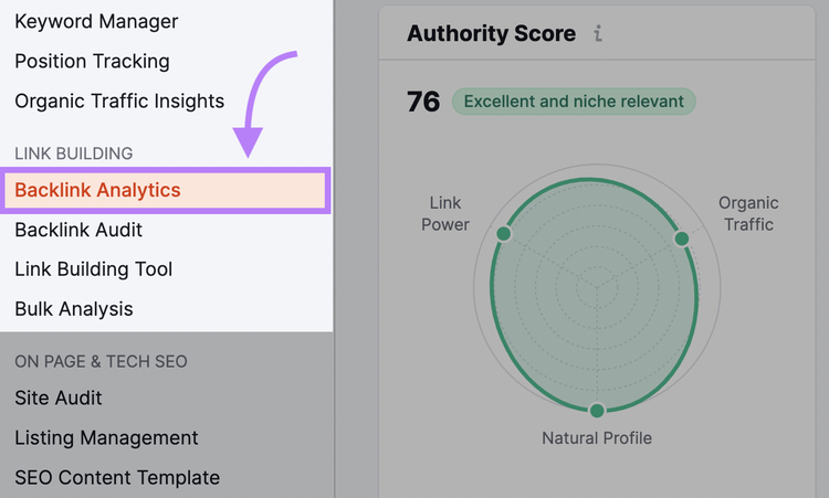 Naviga fino a "Backlinks" nel menu a sinistra di Semrush.com