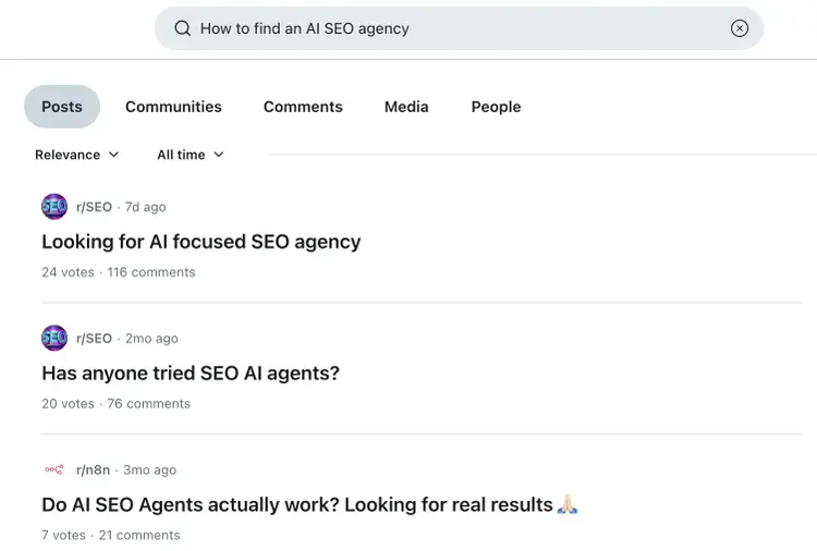 Discussione Reddit How to find AI focused SEO agency