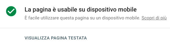 Checkmark verde: La pagina è usabile su dispositivo mobile
