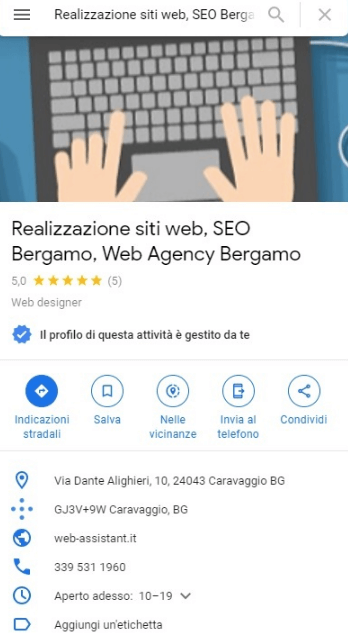 Scheda di un'azienda su Google My Business