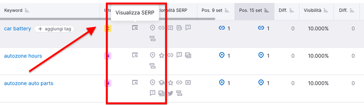 Report keyword Tracking SERP feature Visualizza icona