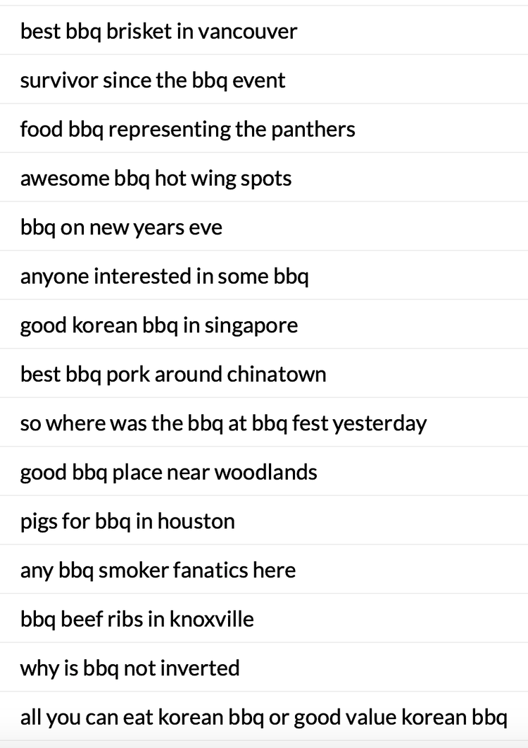 QuestionDB: domande BBQ (best brisket, survivor, food bbq, etc)