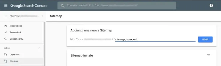 Google Search Console: sezione Sitemap con campo URL e invia