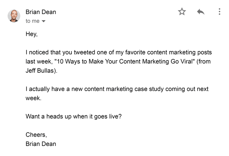 Brian's outreach email – Content marketing study