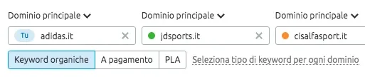 Gap keyword: selezione adidas.it, jdsports.it, cisalfasport.it con tab