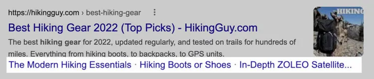 Google hiking gear sitelinks modern essentials