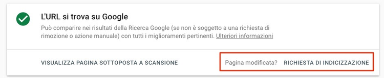 richiesta di indicizzazione pagina web su search console