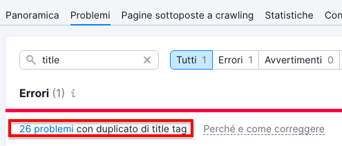 Elenco pagine title tag duplicati da risolvere
