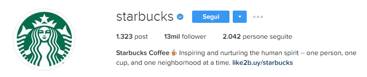Promuovere un brand: la descrizione del profilo Instagram di Starbucks