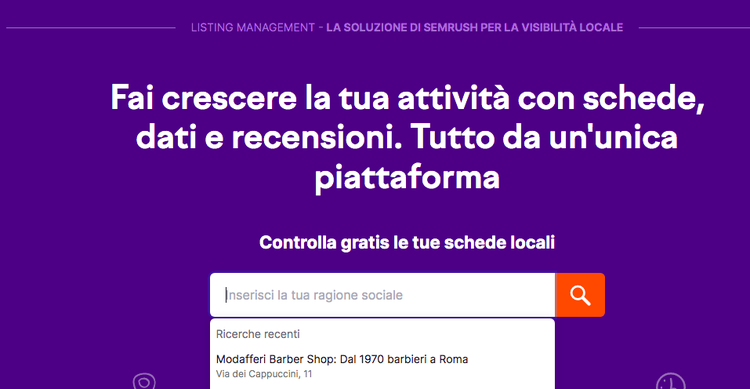 Listing Management Semrush ricerca locale barbiere Roma