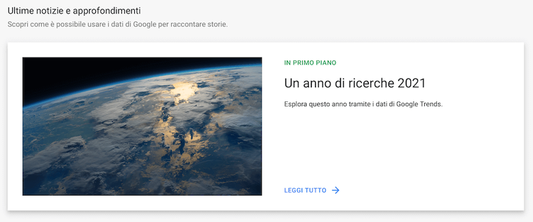 Google Trends: articolo 'Un anno di ricerche 2021' con immagine Terra
